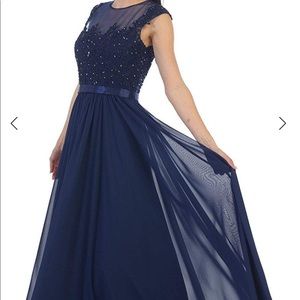 Eureka long beaded appliqué dress with chiffon